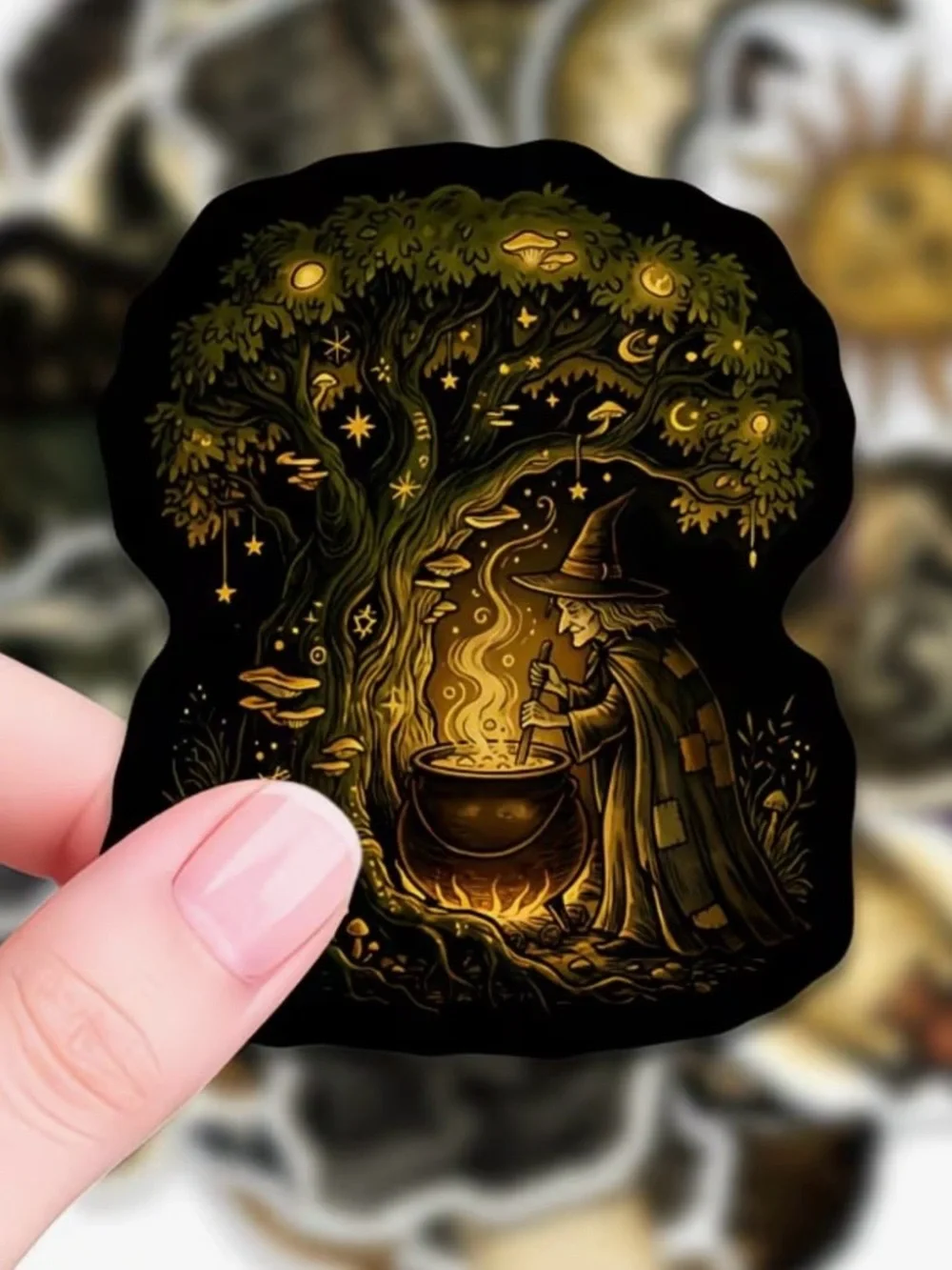 50 Dark Magic Witch Stickers Cauldrons Cosmic Black Cat Raven Moon